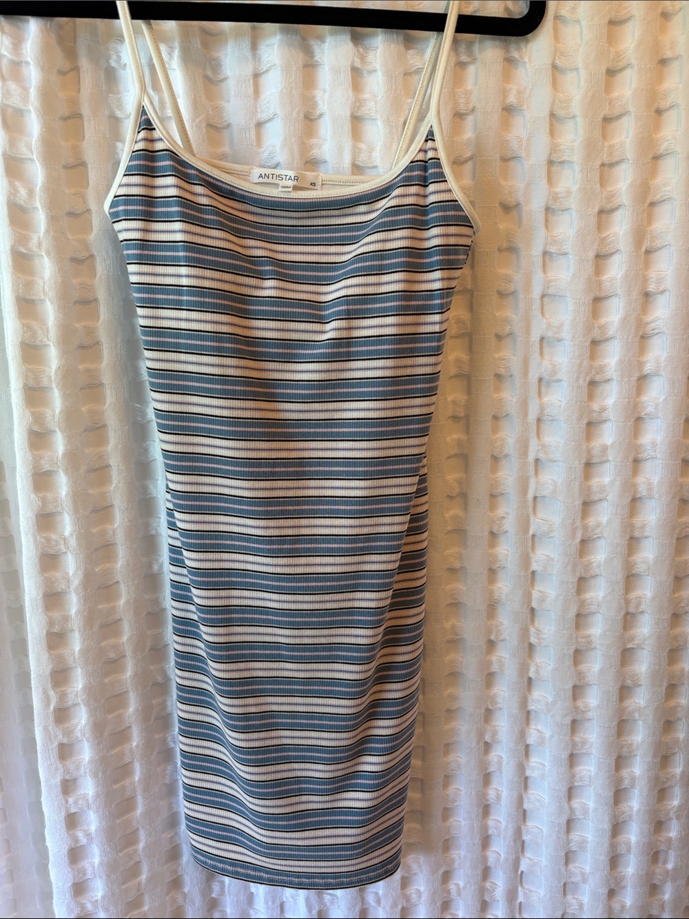 Antistar Blue and White Striped Ribbed Tank Dress